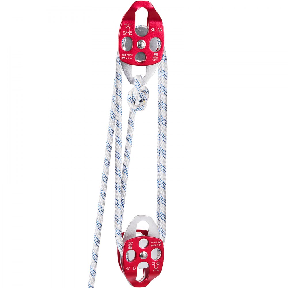 Twin Sheave Block and Tackle 7700LBS Pulley 150Ft, 1/2Inch Double Braid Rope