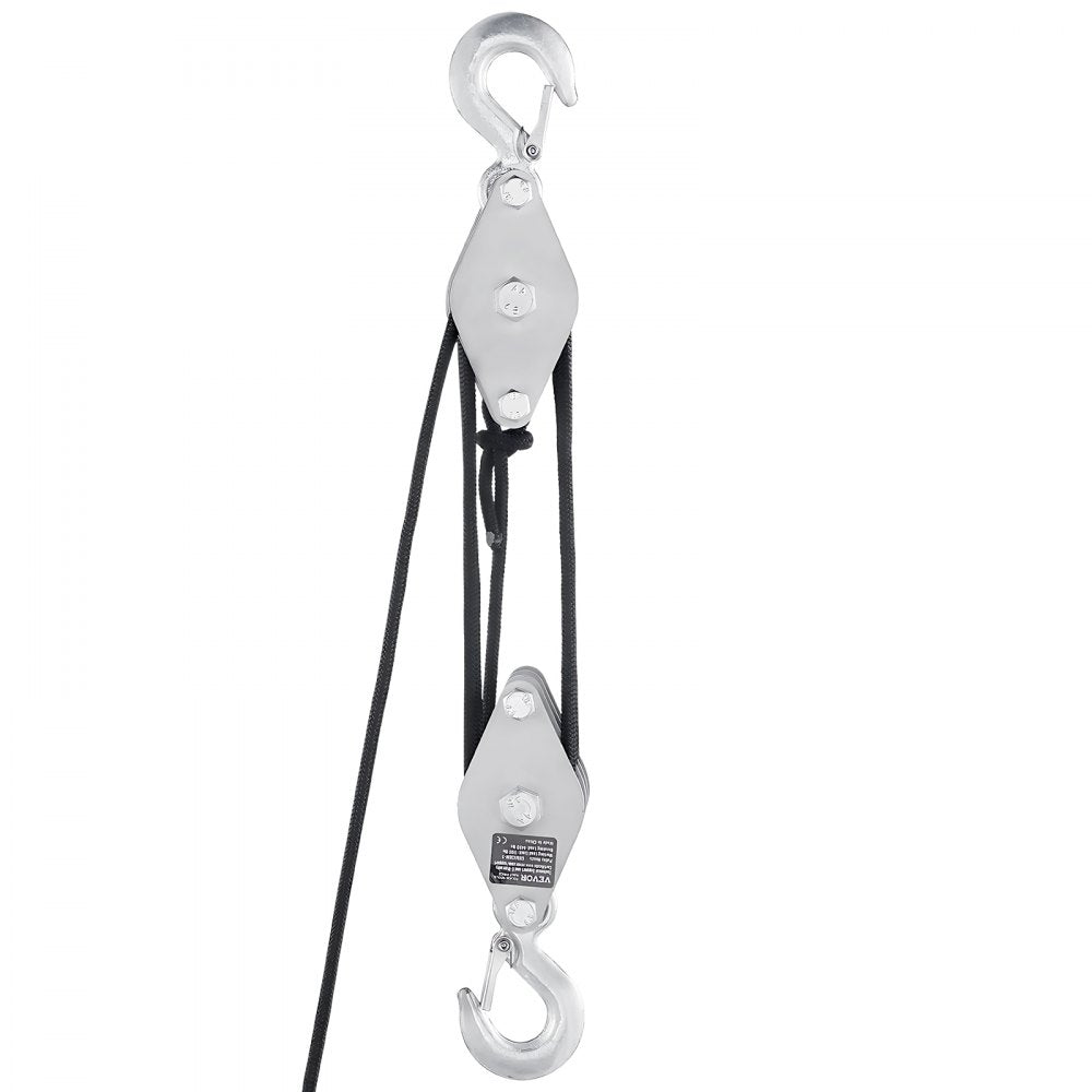 VEVOR 4400 lbs Breaking Strength 100 FT Rope Pulley Hoist, 5:1 Lifting Power Heavy Duty Pulley System with 2pcs Soft Loops, Metal Wheels Bearing Structure, Block and Tackle for Lifting Heavy Objects