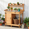 VEVOR Potting Bench Table, 3-in-1 Outdoor Gardening Wooden Workstation with 44 x 19 in Galvanized Iron Tabletop, Garden Work Station with Drawer, Storage Cabinet & Shelves, Hooks for Patio, Backyard
