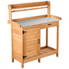 VEVOR Potting Bench Table, 3-in-1 Outdoor Gardening Wooden Workstation with 44 x 19 in Galvanized Iron Tabletop, Garden Work Station with Drawer, Storage Cabinet & Shelves, Hooks for Patio, Backyard
