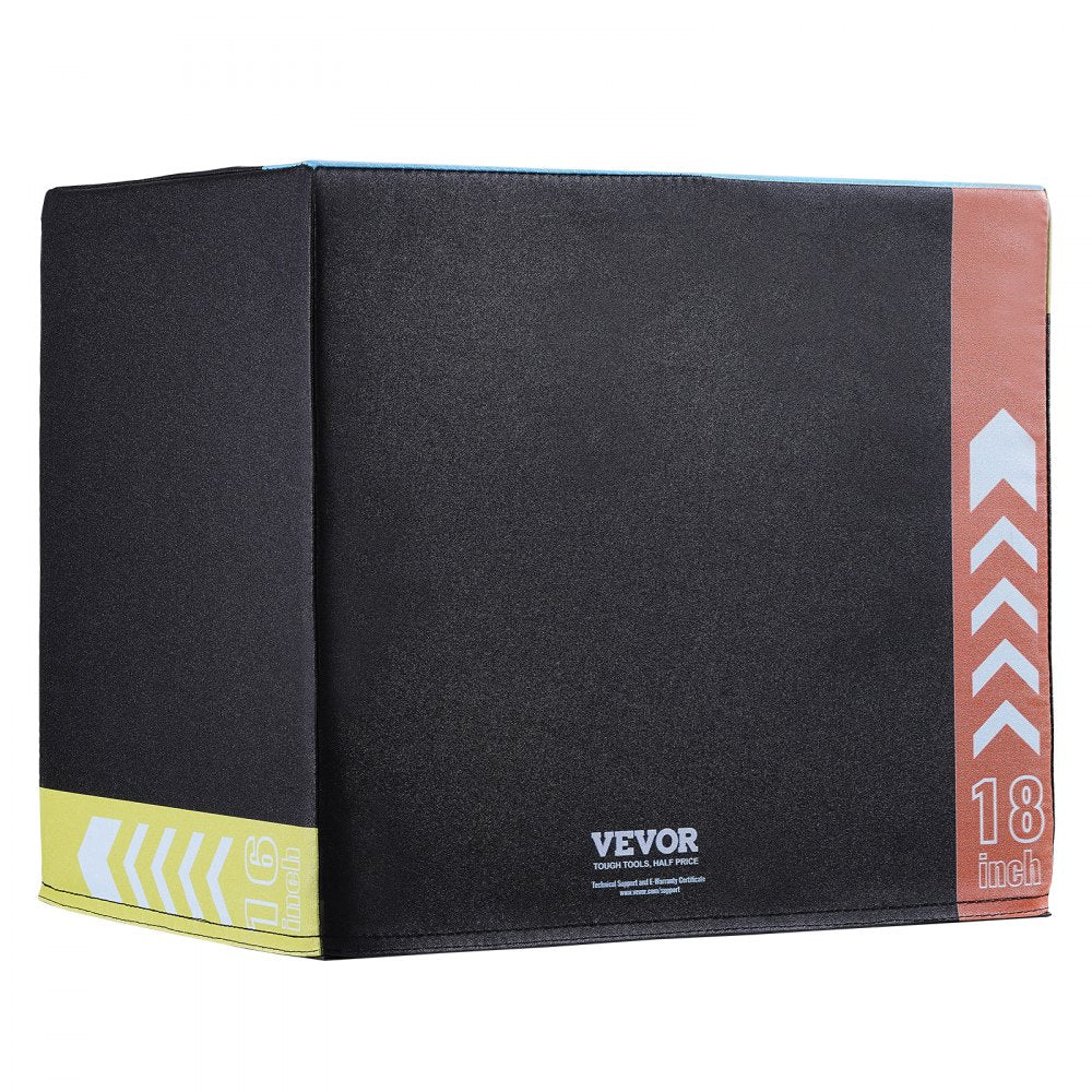 VEVOR 3 in 1 Plyometric Jump Box, 20/18/16 Inch Cotton Plyo Box, Platform & Jumping Agility Box, Anti-Slip Fitness Exercise Step Up Box for Home Gym Training, Conditioning Strength Training, Black
