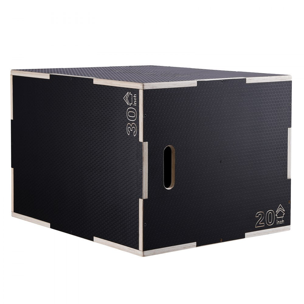 VEVOR 3 in 1 Plyometric Jump Box, 30/24/20 Inch Wooden Plyo Box, Platform & Jumping Agility Box, Anti-Slip Fitness Exercise Step Up Box for Home Gym Training, Conditioning Strength Training, Black