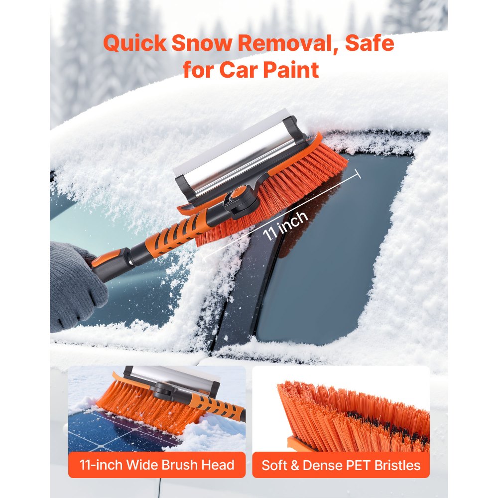 VEVOR Car Snow Brush, 3-in-1 Snow Remover for Car Windshield - with 180° Pivoting Brush Head, Squeegee & Ice Scraper, 34.3"-42.1" Extendable Aluminum Handle and Foam Grip for Cars, Truck, SUV, RV