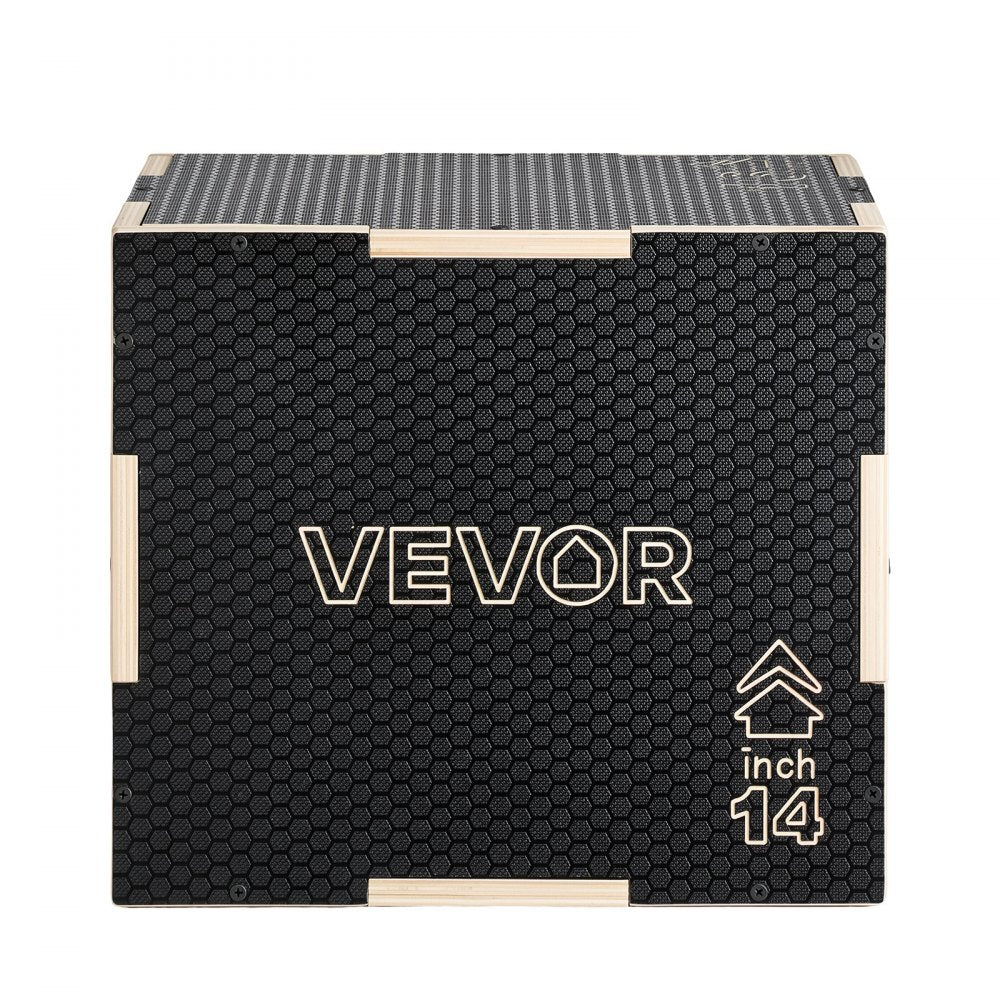 VEVOR 3-in-1 Wooden Plyo Box, 12/14/16-Inch, Non-Slip Plyometric Jump Boxes, for Home Gym, Step-Up Training Exercise Platform with Smooth Edges, Built-In Handles, Pre-Drilled Holes & Stable Support