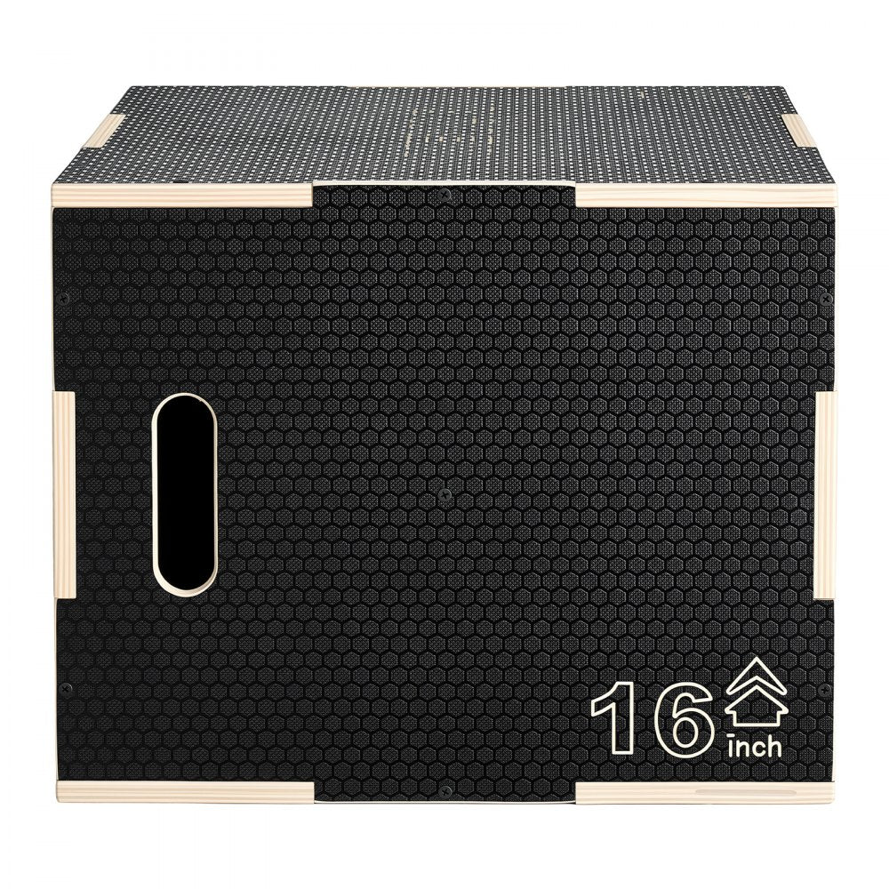 VEVOR 3-in-1 Wooden Plyo Box, 16/20/24-Inch, Non-Slip Plyometric Jump Boxes, for Home Gym, Step-Up Training Exercise Platform with Smooth Edges, Built-In Handles, Pre-Drilled Holes & Stable Support