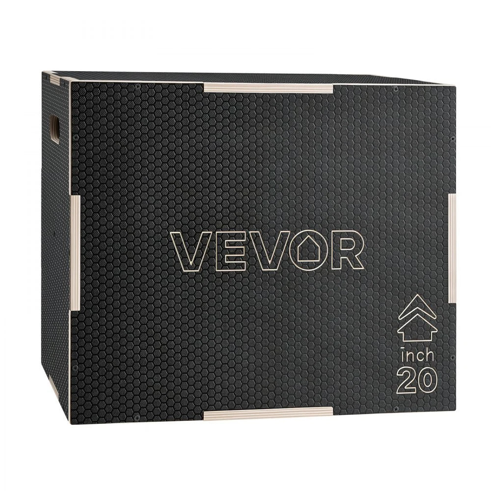 VEVOR 3-in-1 Wooden Plyo Box, 16/20/24-Inch, Non-Slip Plyometric Jump Boxes, for Home Gym, Step-Up Training Exercise Platform with Smooth Edges, Built-In Handles, Pre-Drilled Holes & Stable Support