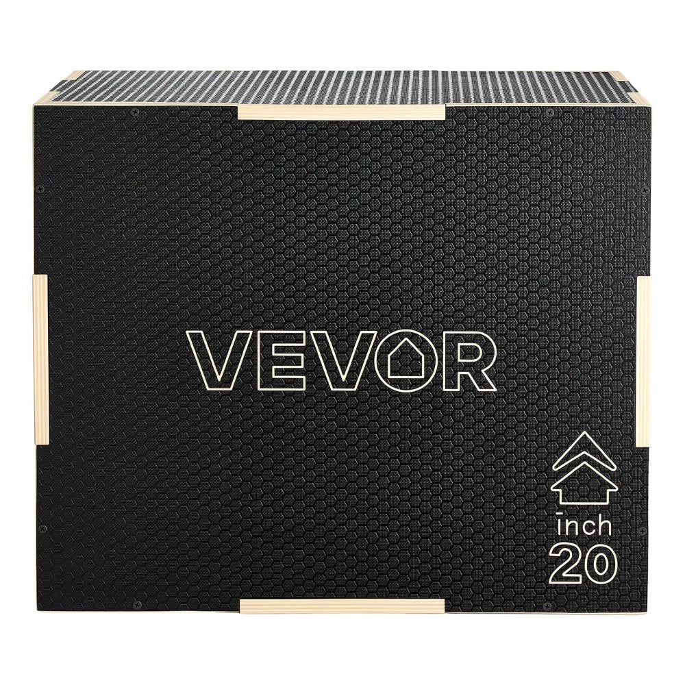 VEVOR 3-in-1 Wooden Plyo Box, 16/20/24-Inch, Non-Slip Plyometric Jump Boxes, for Home Gym, Step-Up Training Exercise Platform with Smooth Edges, Built-In Handles, Pre-Drilled Holes & Stable Support