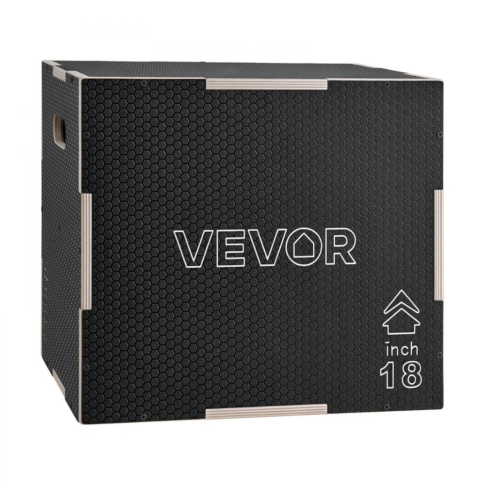 VEVOR 3-in-1 Wooden Plyo Box, 16/18/20-Inch, Non-Slip Plyometric Jump Boxes, for Home Gym, Step-Up Training Exercise Platform with Smooth Edges, Built-In Handles, Pre-Drilled Holes & Stable Support