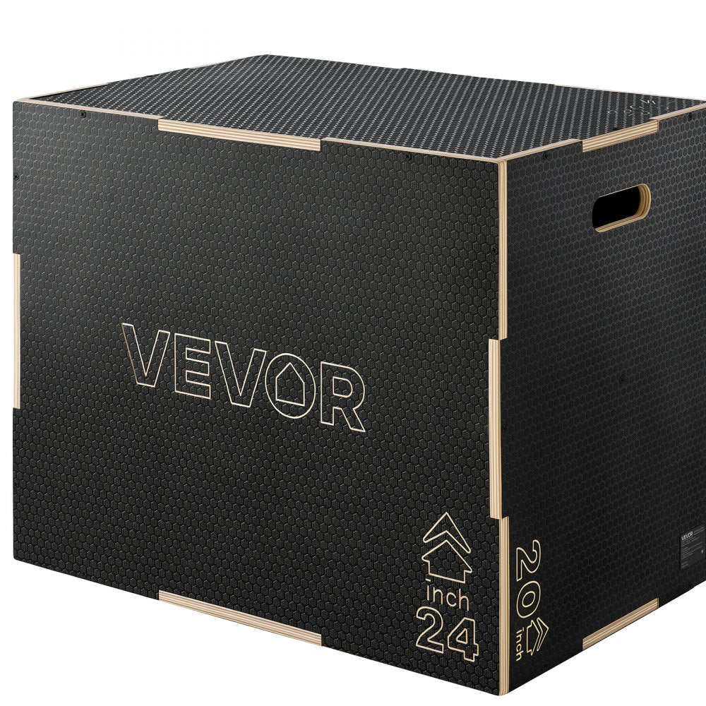 VEVOR 3-in-1 Wooden Plyo Box, 20/24/30-Inch, Non-Slip Plyometric Jump Boxes, for Home Gym, Step-Up Training Exercise Platform with Smooth Edges, Built-In Handles, Pre-Drilled Holes & Stable Support