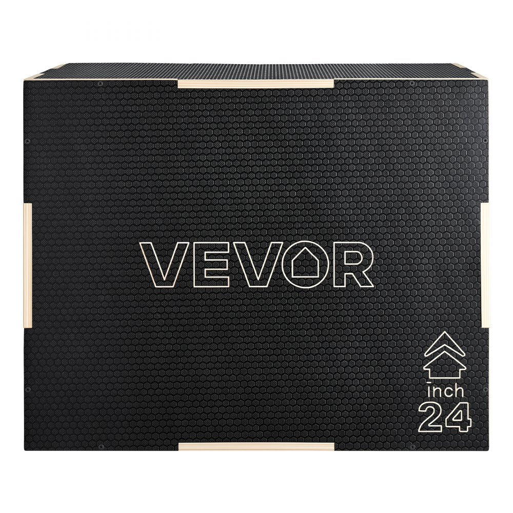 VEVOR 3-in-1 Wooden Plyo Box, 20/24/30-Inch, Non-Slip Plyometric Jump Boxes, for Home Gym, Step-Up Training Exercise Platform with Smooth Edges, Built-In Handles, Pre-Drilled Holes & Stable Support