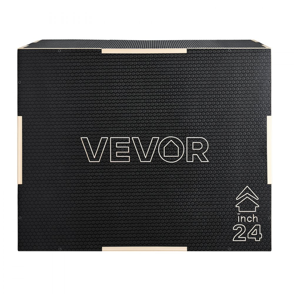 VEVOR 3-in-1 Wooden Plyo Box, 20/24/30-Inch, Non-Slip Plyometric Jump Boxes, for Home Gym, Step-Up Training Exercise Platform with Smooth Edges, Built-In Handles, Pre-Drilled Holes & Stable Support
