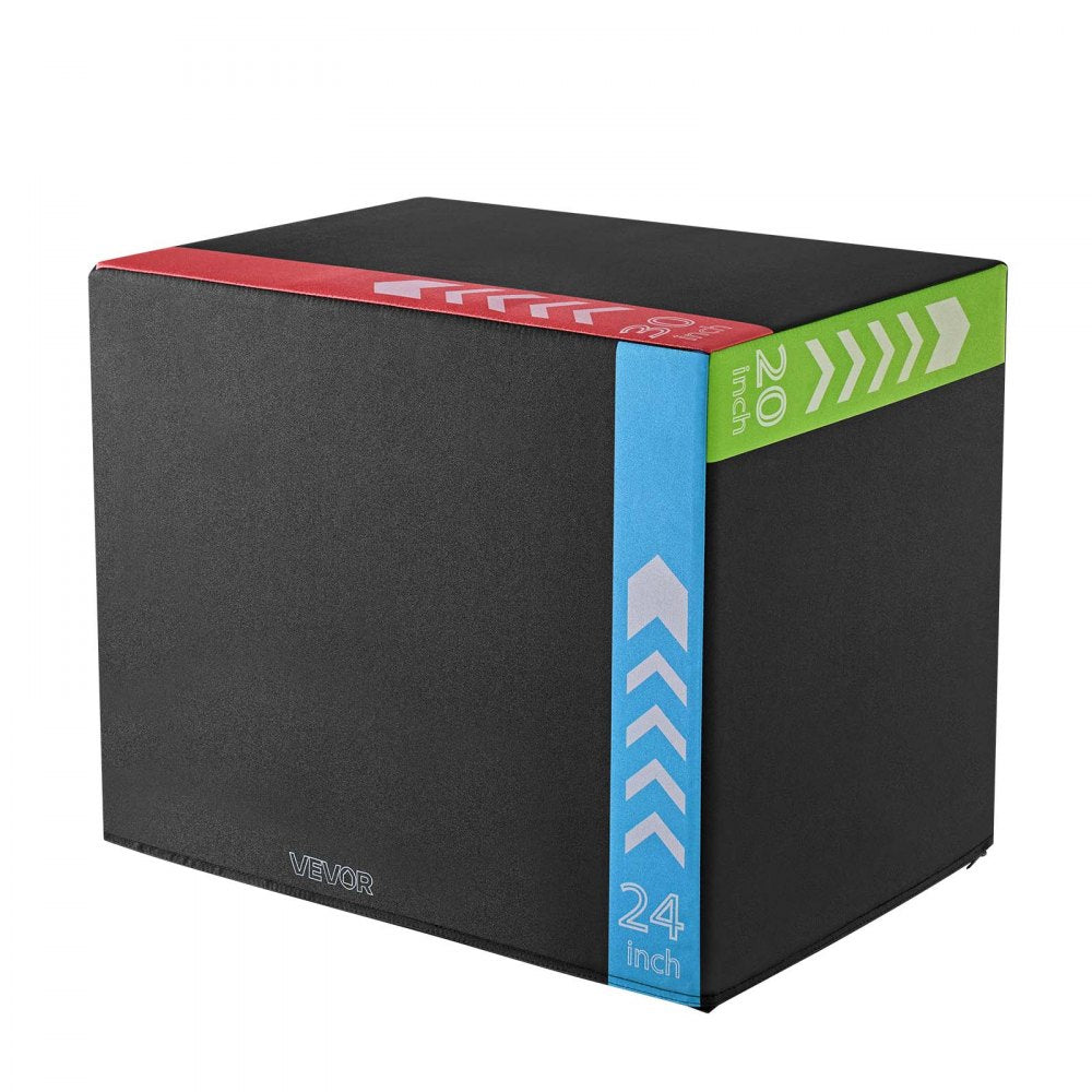 VEVOR 3-in-1 High-Density Foam Plyo Box 20/24/30-Inch Plyometric Jump Boxes, for Home Gym, Non-Slip Step-Up Training Exercise Platform with Impact Cushioning, PVC Mesh, Rounded Edges, Stable Support