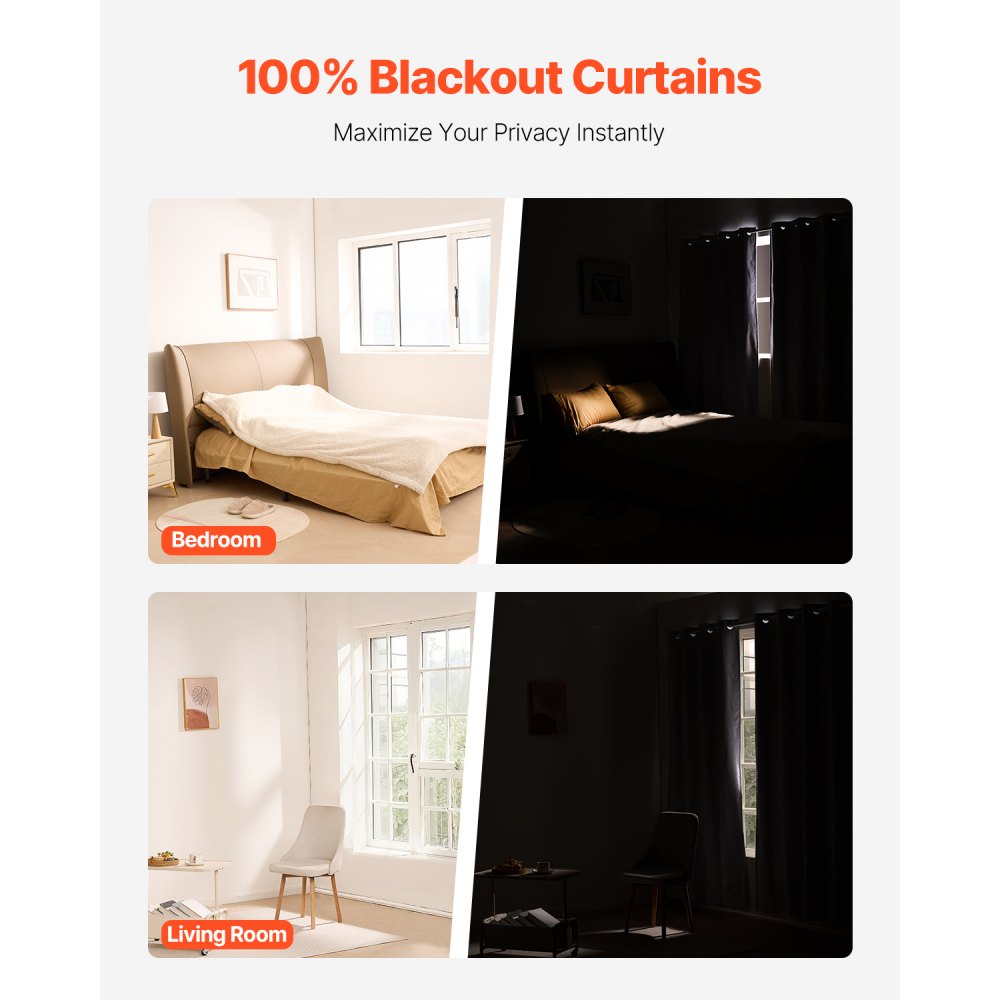 VEVOR Blackout Curtains, 84 Inch Length 2 Panels Set, 52 Inch Wide Each, Thermal Insulated 100% Blackout Light Blocking Drapes, 3-Layer, with Grommets, Curtains for Bedroom Living Room Window, White