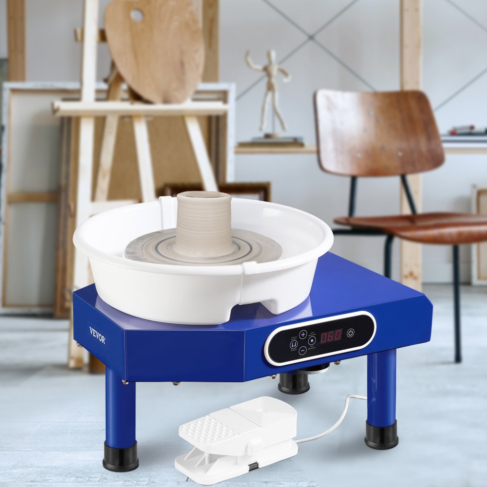 VEVOR Pottery Wheel, 10 in Ceramic Wheel Forming Machine, 60-300 RPM Adjustable Speed with Foot Pedal, ABS Detachable Basin, Manual LCD Panel, Sculpting Tool and Apron, for Home Pottery Craft DIY
