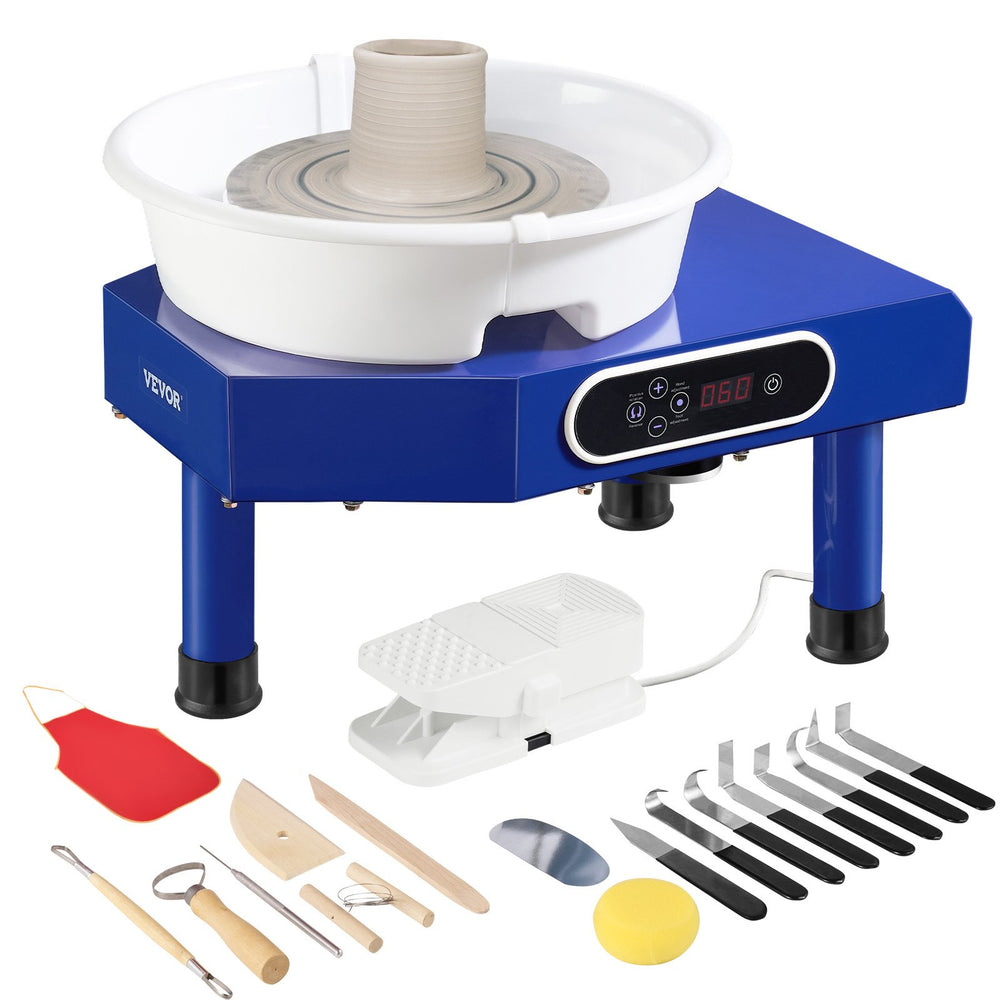 VEVOR Pottery Wheel, 10 in Ceramic Wheel Forming Machine, 60-300 RPM Adjustable Speed with Foot Pedal, ABS Detachable Basin, Manual LCD Panel, Sculpting Tool and Apron, for Home Pottery Craft DIY