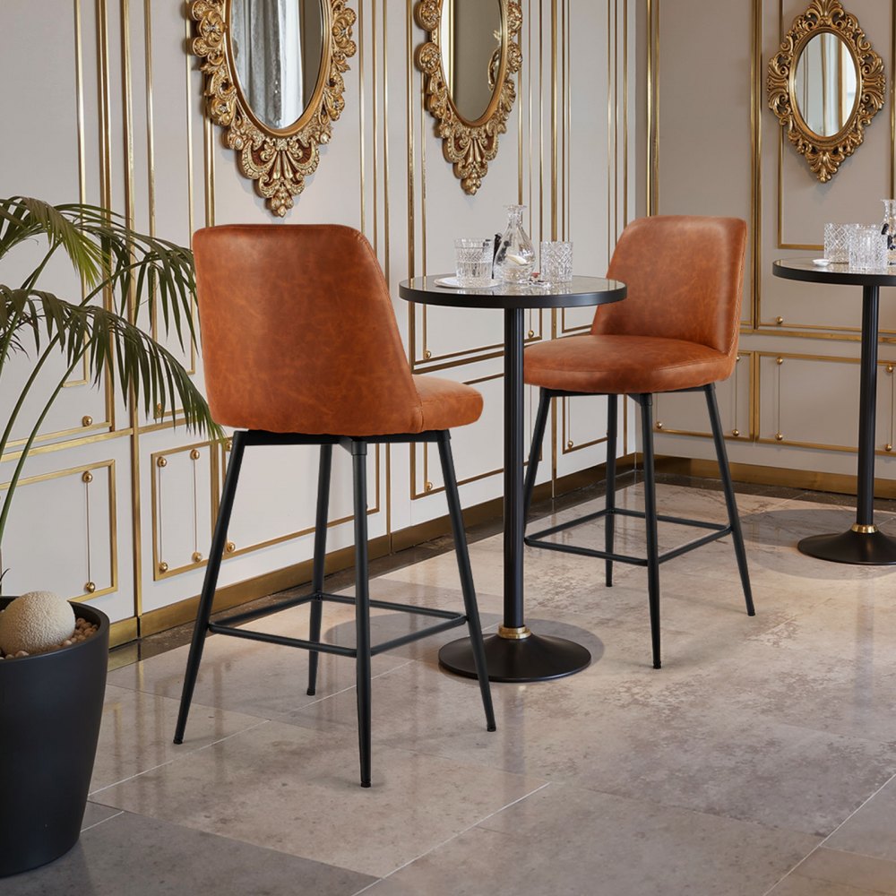 VEVOR Bar Stool Set of 2, 27 inch Counter Height Swivel Stools, Modern PU Leather Counter Barstool with Backrest and Metal Legs, Armless Bar Chair, Island Barstool for Kitchen, Dining Room, Brown