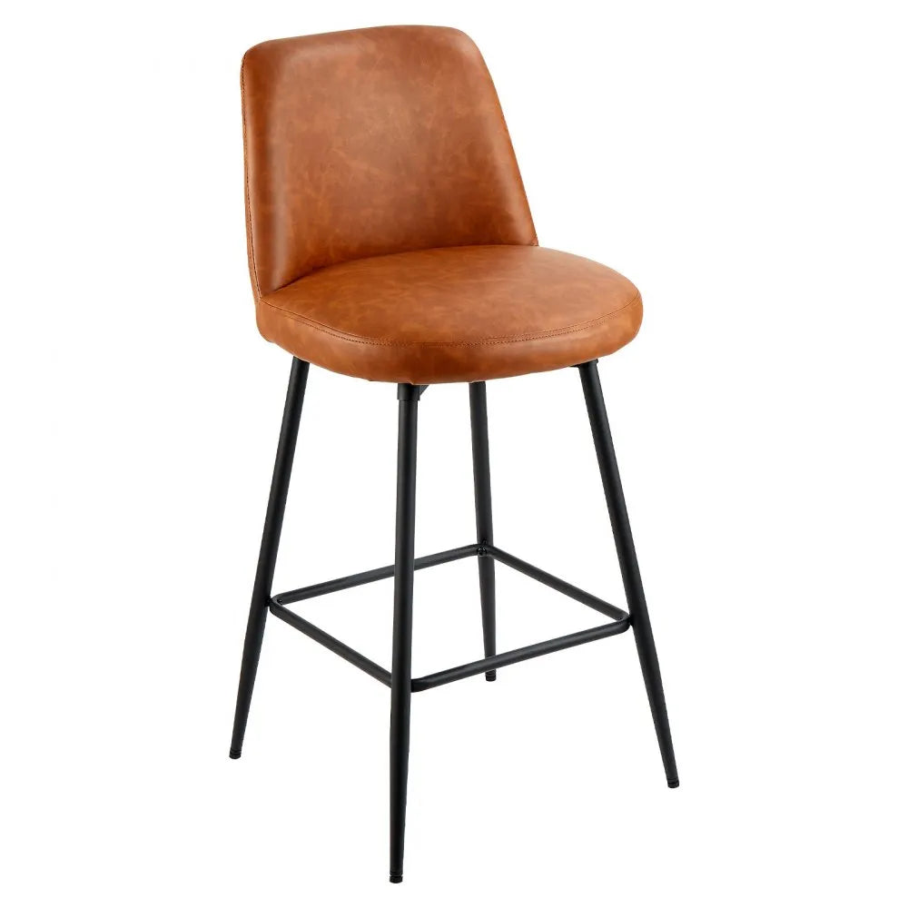 VEVOR Bar Stool Set of 2, 27 inch Counter Height Swivel Stools, Modern PU Leather Counter Barstool with Backrest and Metal Legs, Armless Bar Chair, Island Barstool for Kitchen, Dining Room, Brown