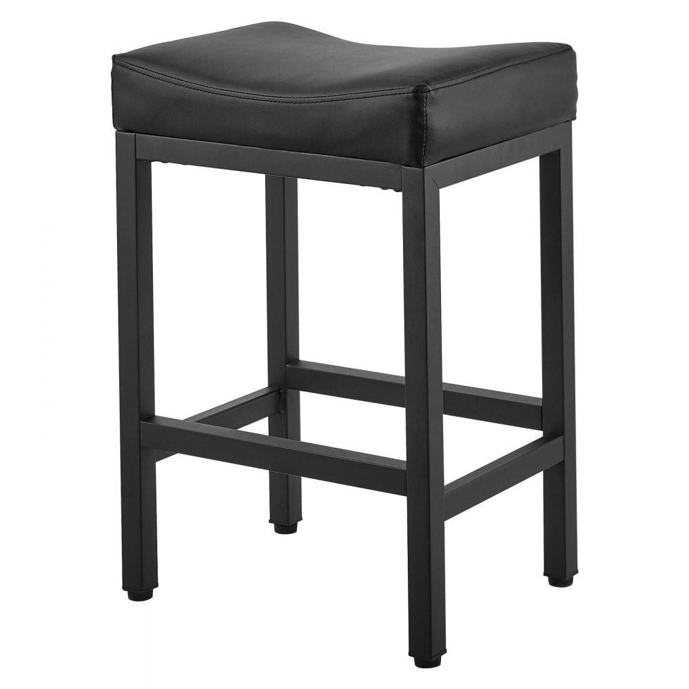 VEVOR Bar Stool Set of 2, PU Leather Counter Height Stools, 25 inch Barstool with Saddle-Seat and Metal Legs, Easy Assembly Backless Bar Chair, Island Barstools for Kitchen, Dining Room, Cafe, Black