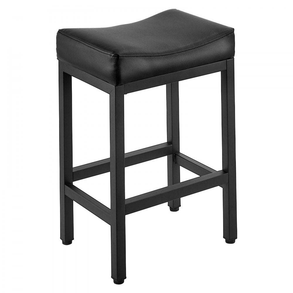 VEVOR Bar Stool Set of 2, PU Leather Counter Height Stools, 25 inch Barstool with Saddle-Seat and Metal Legs, Easy Assembly Backless Bar Chair, Island Barstools for Kitchen, Dining Room, Cafe, Black