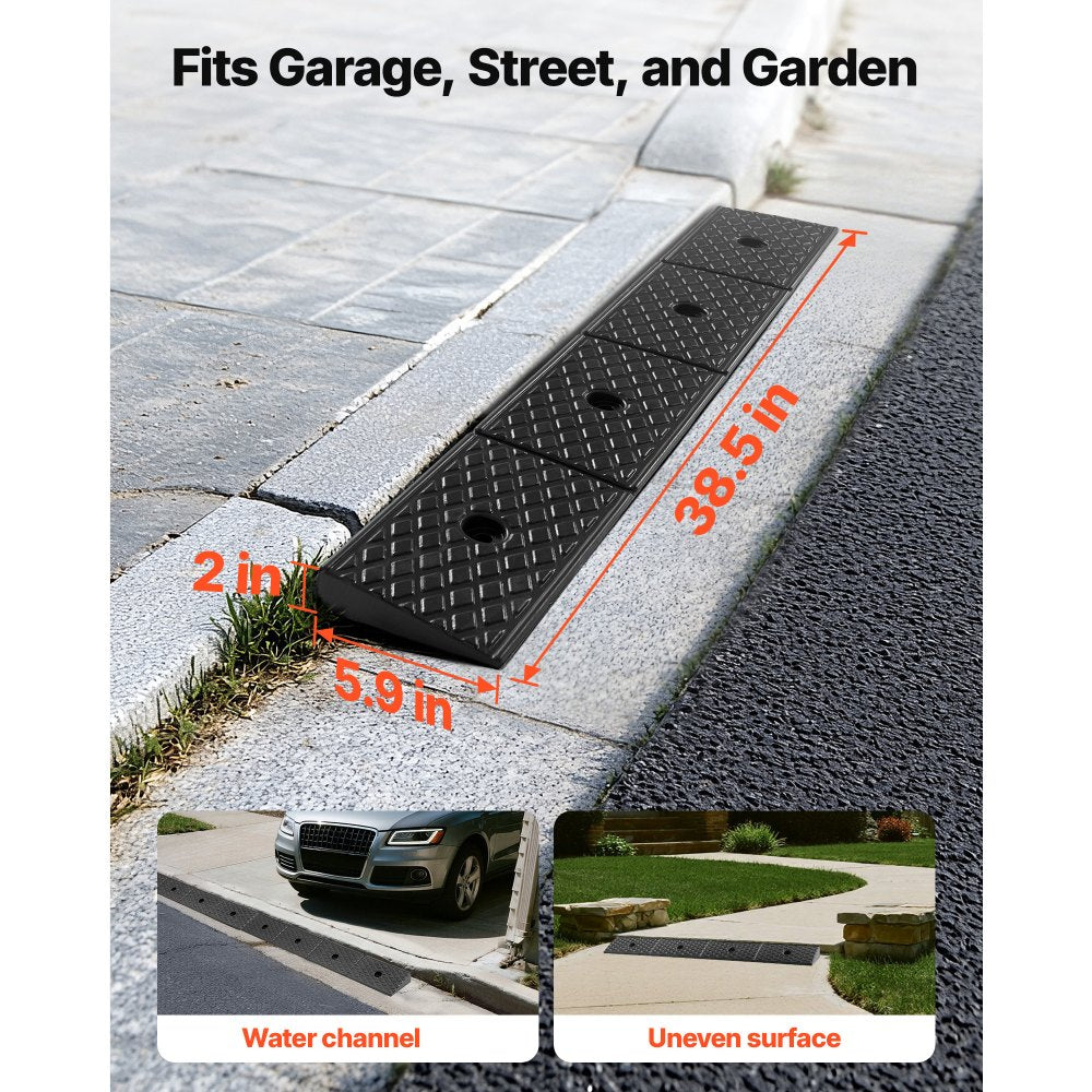VEVOR Rubber Curb Ramp, 33069 lbs Load Capacity, 2 Inches Rise Height Heavy Duty Rubber Threshold Ramp with Drainage Tank for Wheelchairs, Strollers, Motorcycles, Cars, Lawn Mowers & Trailers, 2 Pack