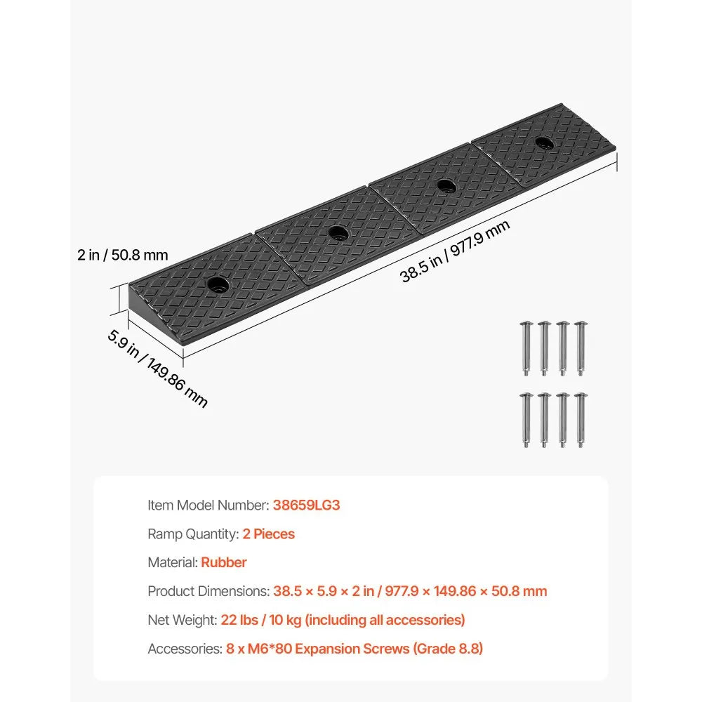 VEVOR Rubber Curb Ramp, 33069 lbs Load Capacity, 2 Inches Rise Height Heavy Duty Rubber Threshold Ramp with Drainage Tank for Wheelchairs, Strollers, Motorcycles, Cars, Lawn Mowers & Trailers, 2 Pack