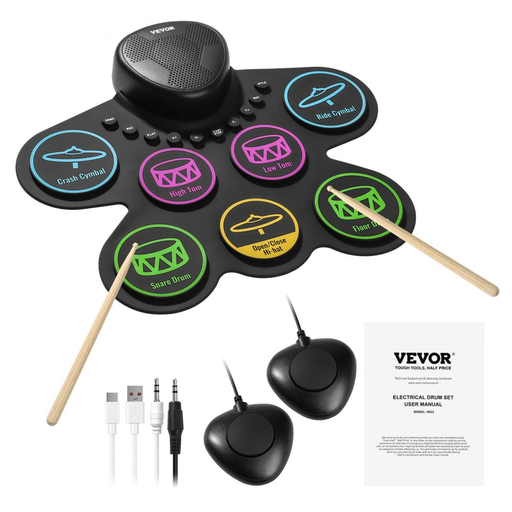 VEVOR Electric Drum Set, 7 Pads, Roll-up Drum Practice Pad, Electronic Drumset with Headphone