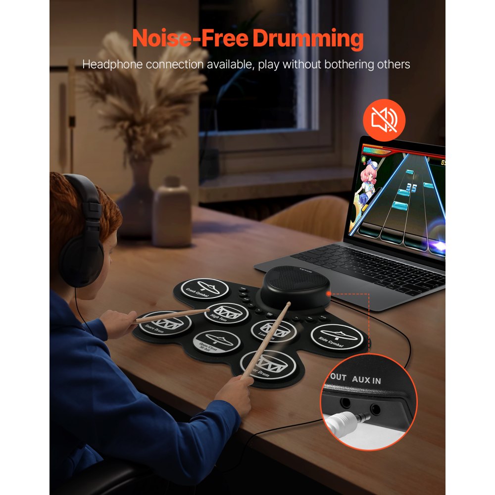 VEVOR Electric Drum Set, 7 Pads, Roll-up Drum Practice Pad, Electronic Drumset with Headphone