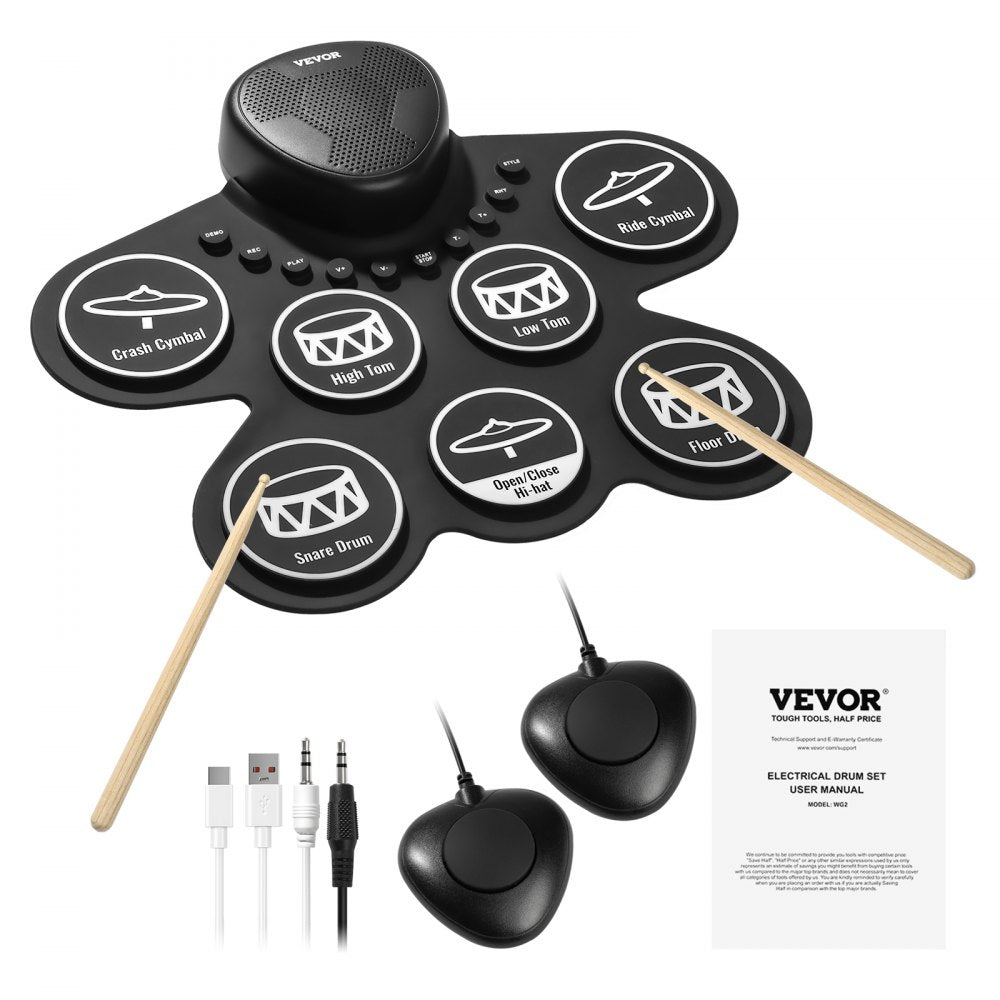VEVOR Electric Drum Set, 7 Pads, Roll-up Drum Practice Pad, Electronic Drumset with Headphone