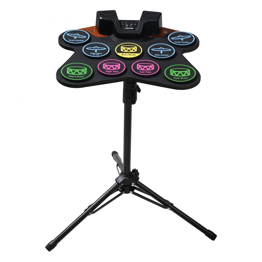 VEVOR Electric Drum Set, 9 Pads, Roll-up Drum Practice Pad, Electronic Drumset with Headphone Jack, Stand, Double Pedals, Light Up Drum Sticks, Built-in Dual Speakers, Instrument Toy for Kids Ages 3+