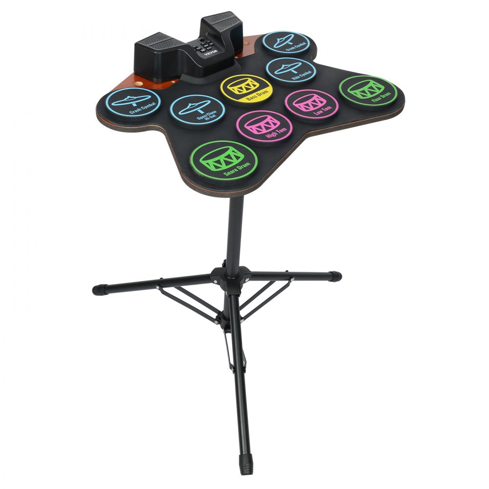VEVOR Electric Drum Set, 9 Pads, Roll-up Drum Practice Pad, Electronic Drumset with Headphone Jack, Stand, Double Pedals, Light Up Drum Sticks, Built-in Dual Speakers, Instrument Toy for Kids Ages 3+