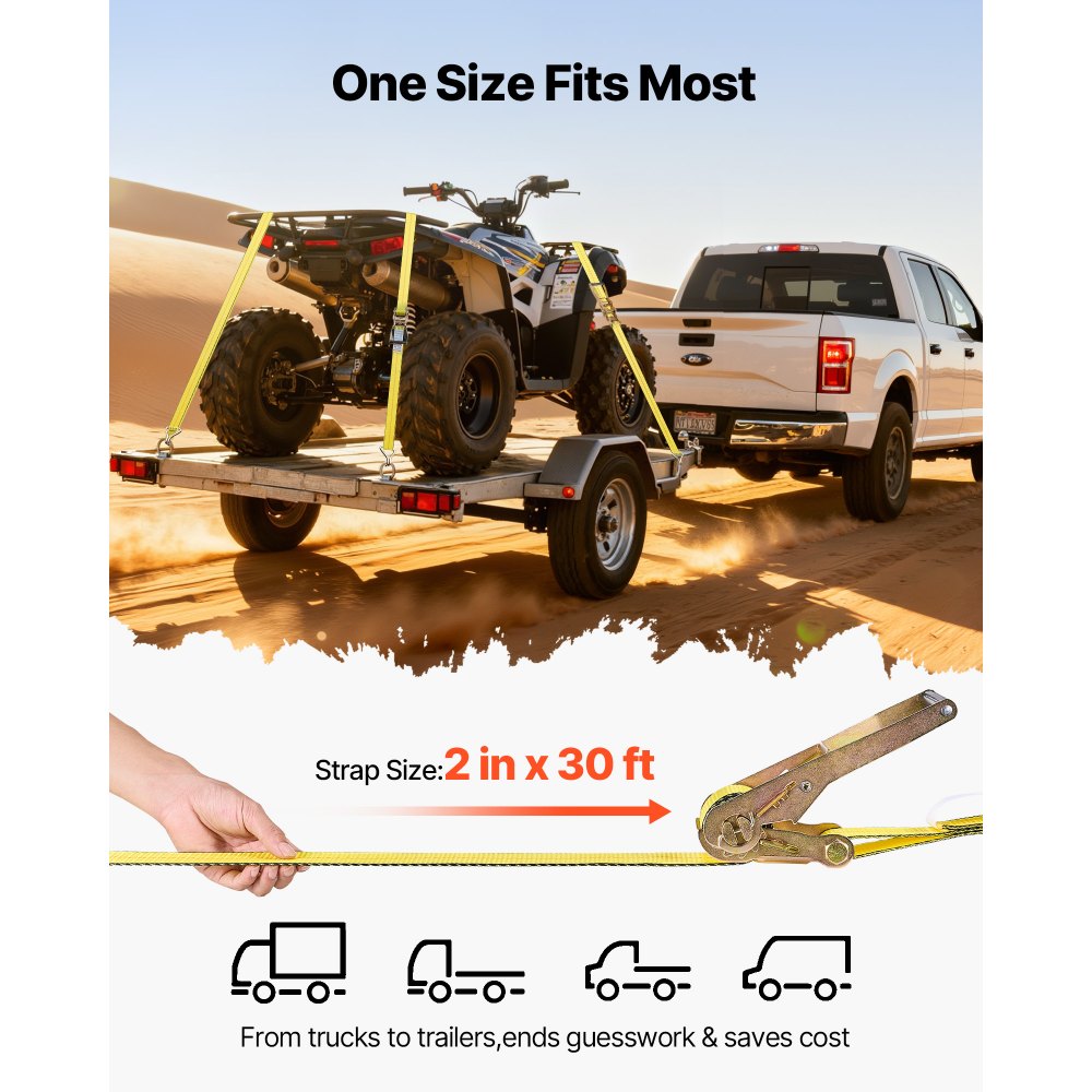 VEVOR Ratchet Straps, 2 in x 30 ft, Heavy Duty Tie Down Straps with Double J Hook, 10,000 lbs Break Strength, Carry Bag, Tie Down Ratcheting for Moving, Trailers, Motorcycles, Kayaks, Car Roof, 4 Pack