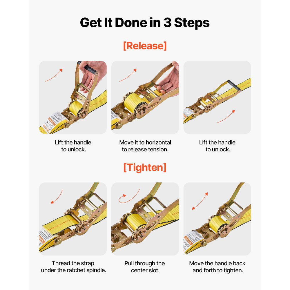 VEVOR Ratchet Straps, 2 in x 30 ft, Heavy Duty Tie Down Straps with Double J Hook, 10,000 lbs Break Strength, Carry Bag, Tie Down Ratcheting for Moving, Trailers, Motorcycles, Kayaks, Car Roof, 4 Pack