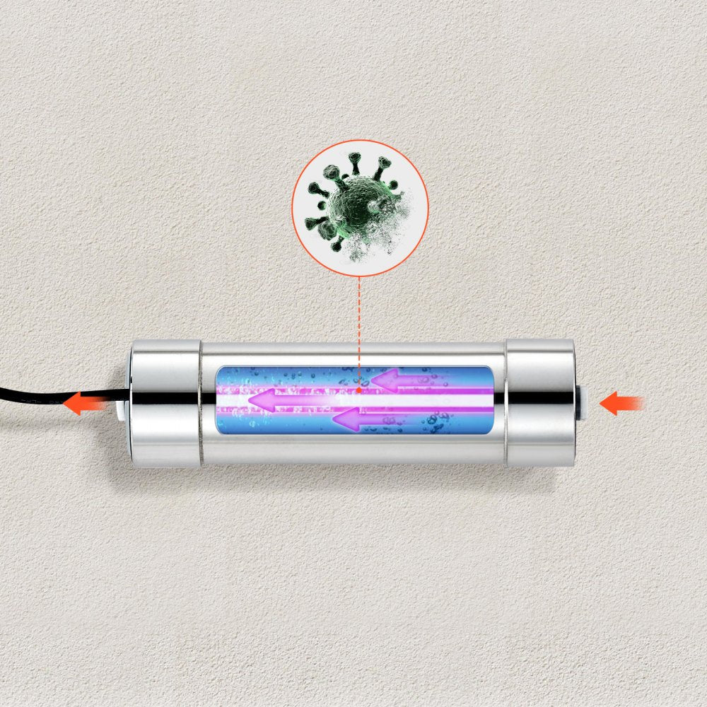 VEVOR UV Water Purifier, 8W 1GPM, 110V Versatile Ultraviolet Water Purifier Filter with Stainless Steel Housing, Whole House UV Water Filter with Quartz Sleeve Fit for Shower/Drinking/Cleaning