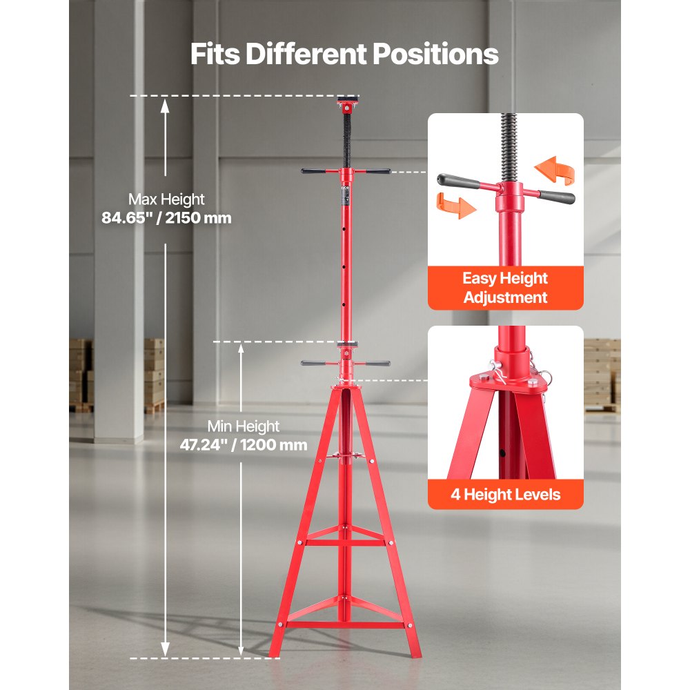 VEVOR Under Hoist Tripod Stand, 2 Ton (4409 lbs) Capacity High Lift Jack Stand Reach Underhoist Support, Lifting from 47.24" to 84.65", 4-Level Adjustable Height, Heavy Duty Carbon Steel for Car Lift