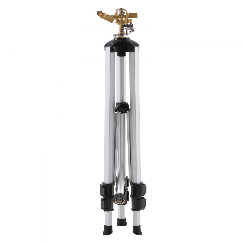 VEVOR Impact Sprinkler on Tripod Base, Heavy Duty Tripod Sprinklers with Brass Head & 3/4" Connector, 360 Degree Large Area Coverage Irrigation Sprinkler, Adjustable Heights Sprinkler for Yard Gray