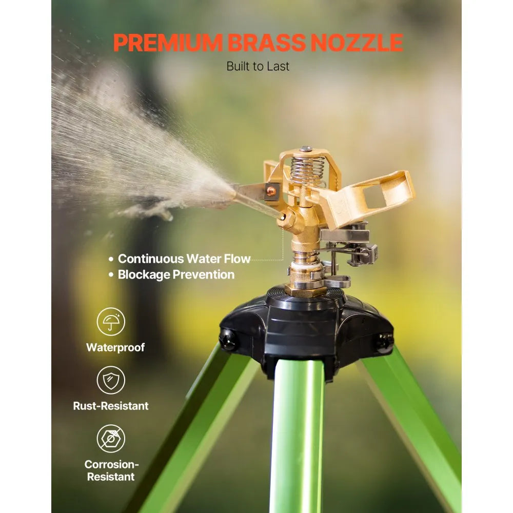 VEVOR Impact Sprinkler on Tripod Base, 2 Packs, Heavy Duty Tripod Sprinklers with Brass Head & 3/4"NH Connector, 360 Degree Large Area Irrigation Sprinkler, Adjustable Heights Sprinkler for Yard
