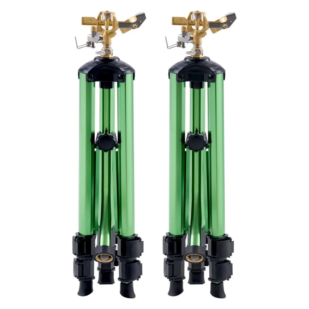 VEVOR Impact Sprinkler on Tripod Base, 2 Packs, Heavy Duty Tripod Sprinklers with Brass Head & 3/4"NH Connector, 360 Degree Large Area Irrigation Sprinkler, Adjustable Heights Sprinkler for Yard