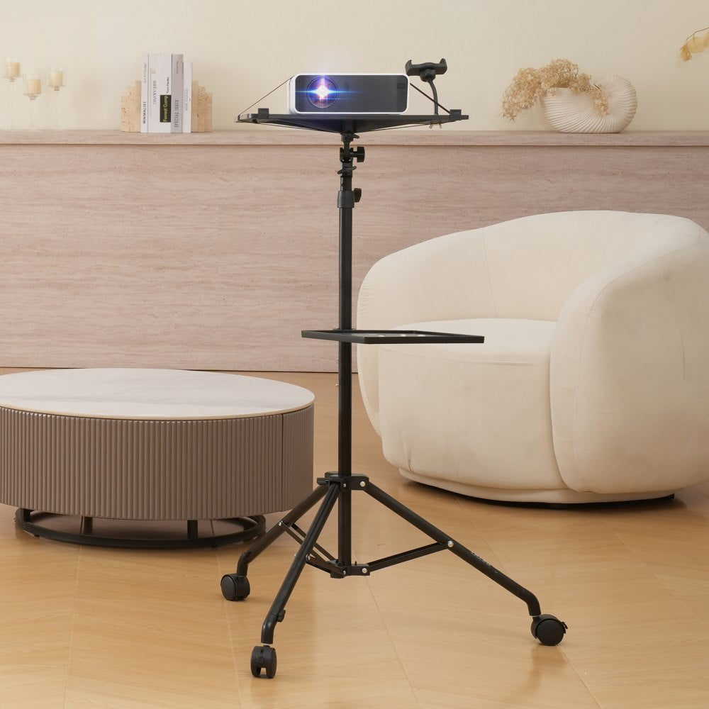 VEVOR Projector Stand with Wheels, Laptop Stand Tripod Adjustable Height from 31.3 to 67.3", Projector Tripod Stand with 2 Trays & Gooseneck Phone Holder, for Outdoor Movies, Home, Office or Studio