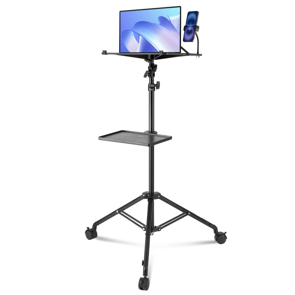 VEVOR Projector Stand with Wheels, Laptop Stand Tripod Adjustable Height from 31.3 to 67.3", Projector Tripod Stand with 2 Trays & Gooseneck Phone Holder, for Outdoor Movies, Home, Office or Studio