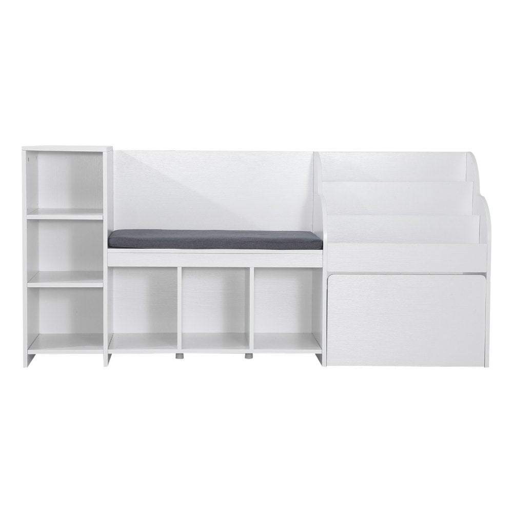 VEVOR Kids Reading Nook, Wooden Storage Bench with Backrest, Kids Bookshelf & Toy Organizer, Large Toy Box Chest for Playroom, Living Room or Entryway, Easy Assembly, 66.9 x 15.8 x 31.5 in, White