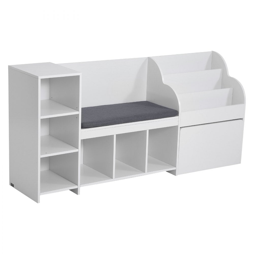 VEVOR Kids Reading Nook, Wooden Storage Bench with Backrest, Kids Bookshelf & Toy Organizer, Large Toy Box Chest for Playroom, Living Room or Entryway, Easy Assembly, 66.9 x 15.8 x 31.5 in, White