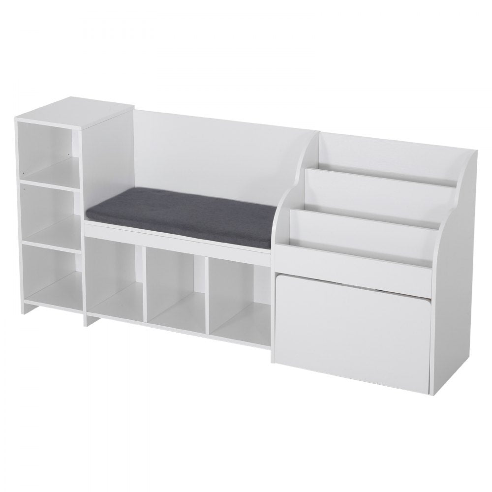 VEVOR Kids Reading Nook, Wooden Storage Bench with Backrest, Kids Bookshelf & Toy Organizer, Large Toy Box Chest for Playroom, Living Room or Entryway, Easy Assembly, 66.9 x 15.8 x 31.5 in, White