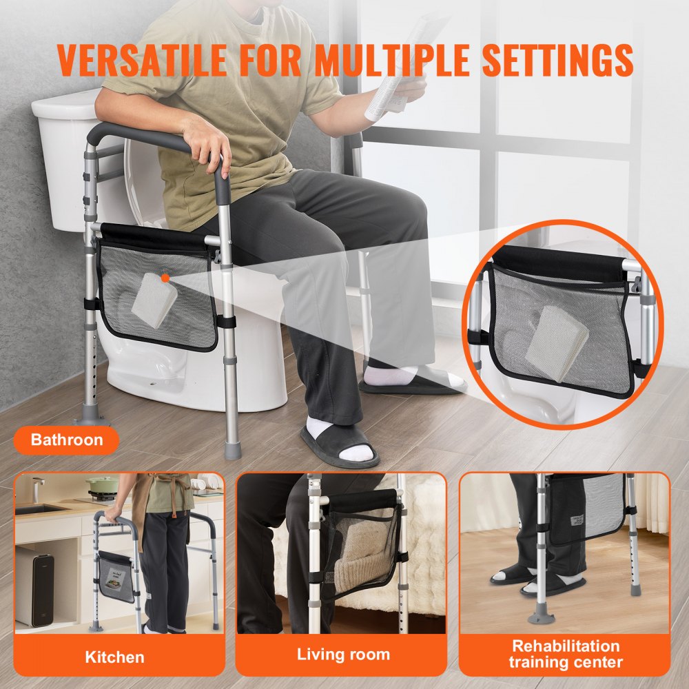 VEVOR Toilet Safety Rail, 300 LBS Foldable Toilet Seat with Non-Slip Handles, Portable Versatile Toilet Handrails with Reinforced Aluminum Alloy Tube, Fit for Seniors, Pregnant Women & the Injured