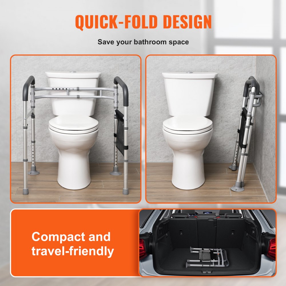 VEVOR Toilet Safety Rail, 300 LBS Foldable Toilet Seat with Non-Slip Handles, Portable Versatile Toilet Handrails with Reinforced Aluminum Alloy Tube, Fit for Seniors, Pregnant Women & the Injured
