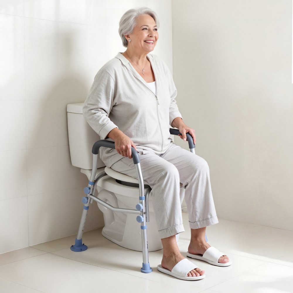 VEVOR Raised Toilet Seat with Arms, 300 lbs Load Capacity, Adjustable Height, Widened Commode Elevated Toilet Seat Riser with Handles and Splash Guard for Seniors, Elderly, Handicap, Disabled, Adults