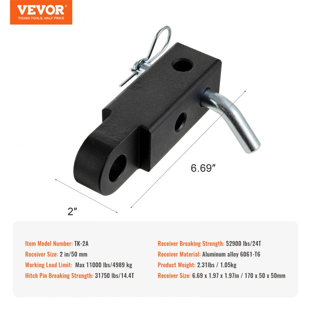 VEVOR Shackle Hitch Receiver, Fits 2" Receivers, 52900 lbs Breaking Strength, Heavy Duty Towing Accessories with Trailer Hitch Lock Pin for Trucks, Jeeps, Off-Road Vehicle Recovery, Aluminum Alloy