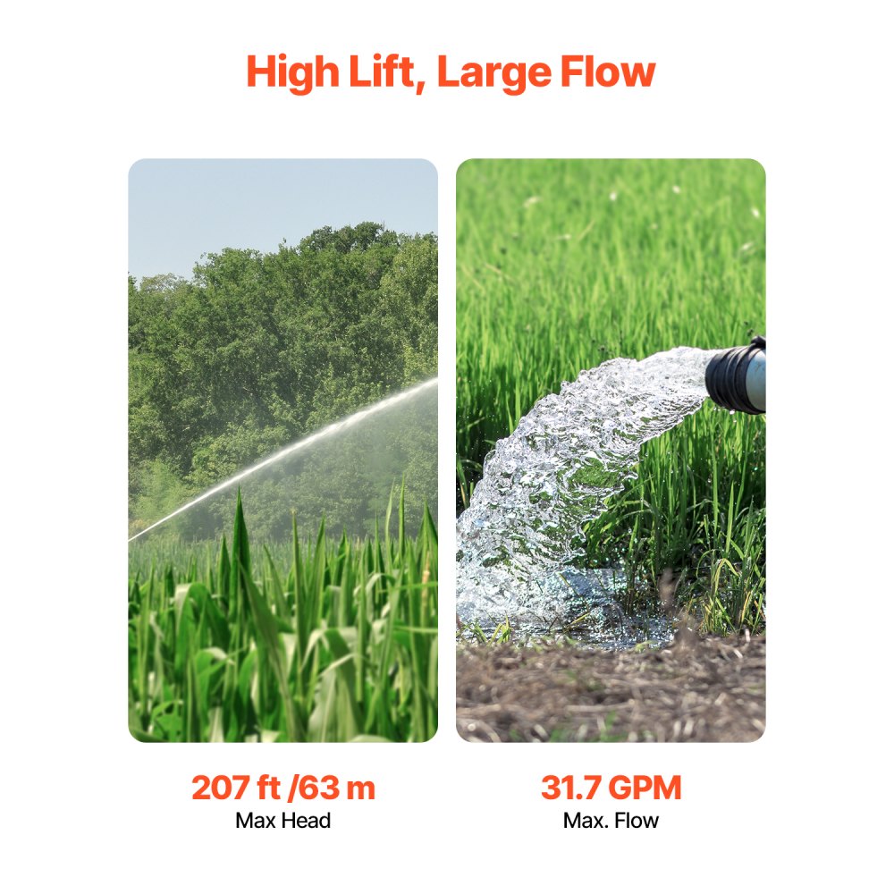 VEVOR Deep Well Submersible Pump, 1 HP Output Power, 230V, 31.7 GPM Flow 207 ft Head, with 32.81 ft Cord External Control Box, Stainless Steel Water Pump, for Industrial Irrigation and Home Use, IP68
