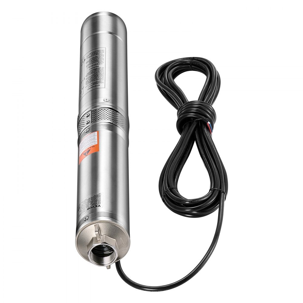 VEVOR Deep Well Submersible Pump, 1 HP Output Power, 230V, 31.7 GPM Flow 207 ft Head, with 32.81 ft Cord External Control Box, Stainless Steel Water Pump, for Industrial Irrigation and Home Use, IP68