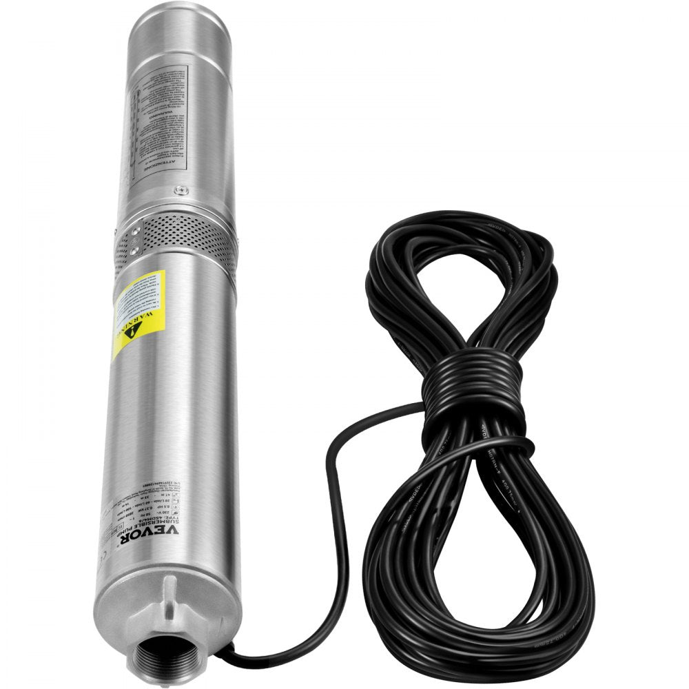 VEVOR Deep Well Submersible Pump, 0.5HP 230V/60Hz, 28gpm 167ft Head, with 33ft Electric Cord, 4\" Stainless Steel Water Pumps for Industrial, Irrigation and Home Use, IP68 Waterproof Grade