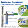 VEVOR Deep Well Submersible Pump, 1HP 230V/60Hz, 37gpm Flow 207ft Head, with 33ft Electric Cord, 4\" Stainless Steel Water Pump for Industrial, Irrigation&Home Use, IP68 Waterproof Grade